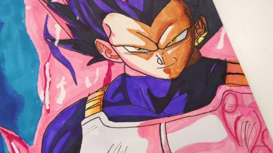 Vegeta pintado por un niño con rotuladores de base alcohol