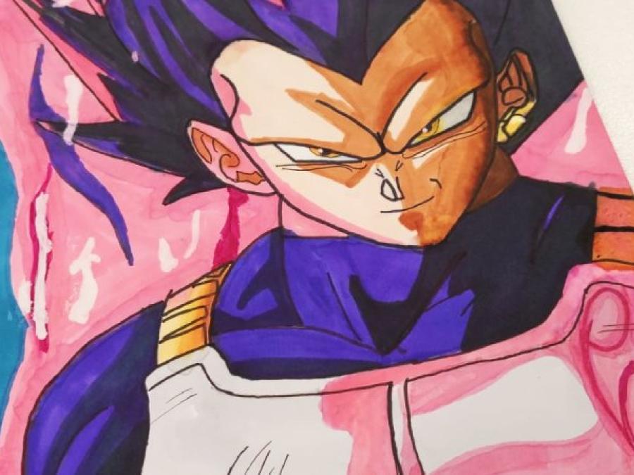 Vegeta pintado por un niño con rotuladores de base alcohol